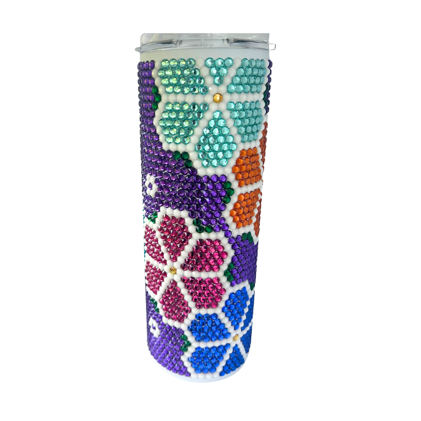 Floral Hand Glued Rhinestone Tumbler