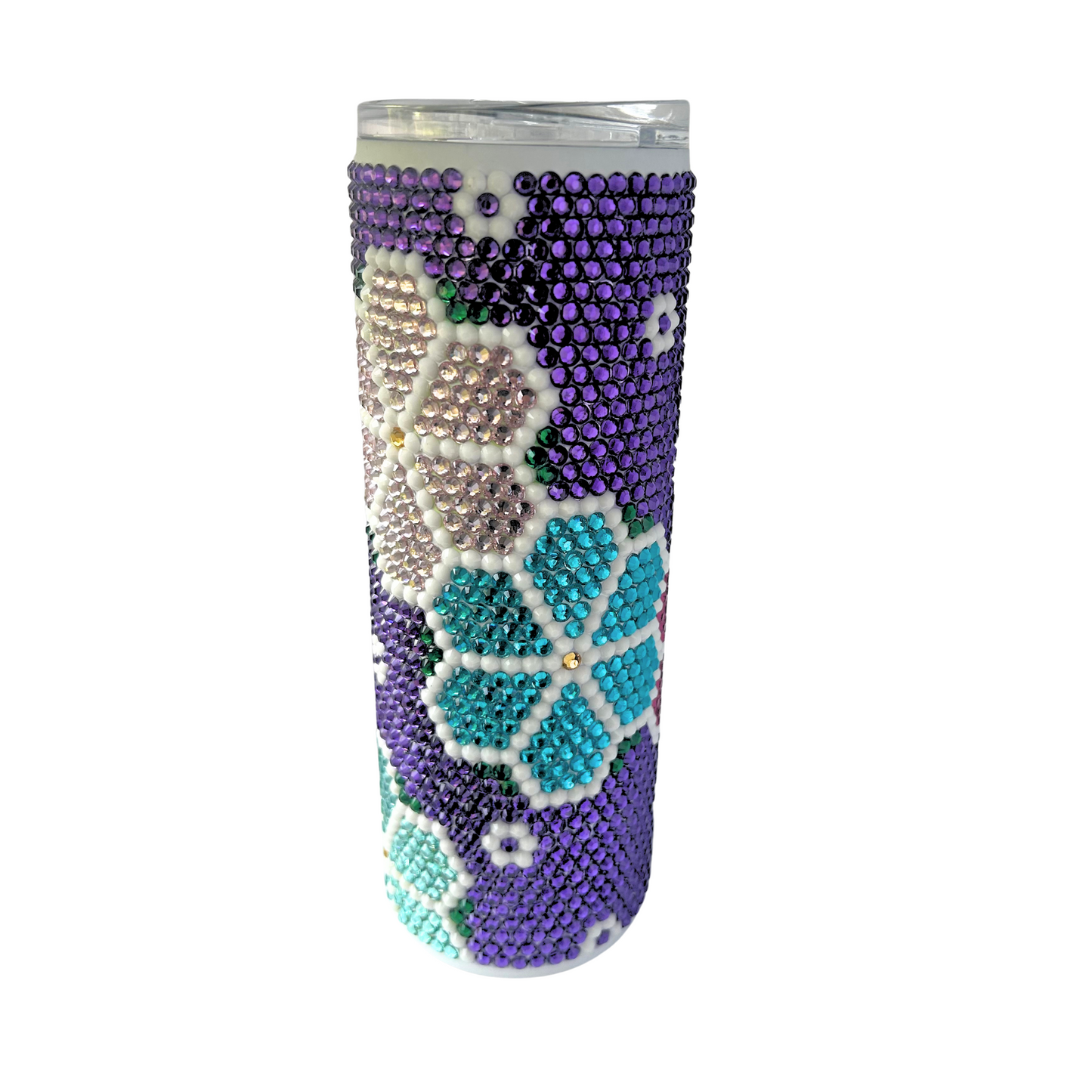 Floral Hand Glued Rhinestone Tumbler